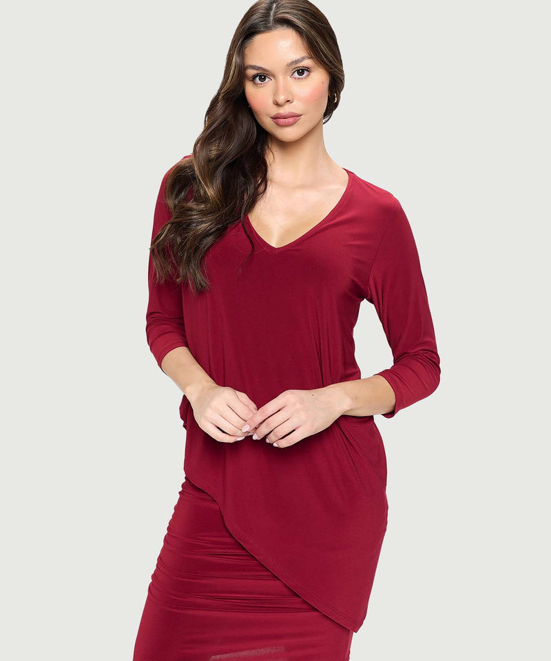 Long Sleeve V Neck Jersey Dress | Orchid, Burgundy