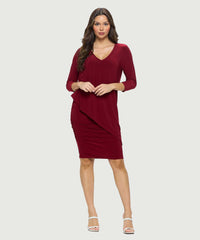 Long Sleeve V Neck Jersey Dress | Orchid, Burgundy