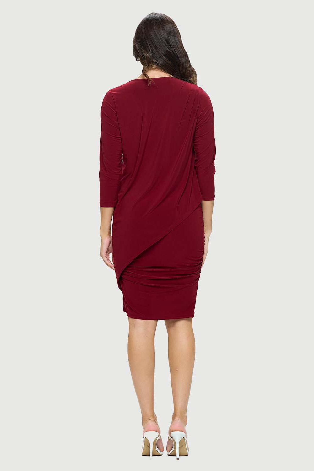 Long Sleeve V Neck Jersey Dress | Orchid, Burgundy Burgundy / S Long Sleeve V Neck Jersey Dress | Orchid, Burgundy Burgundy / S