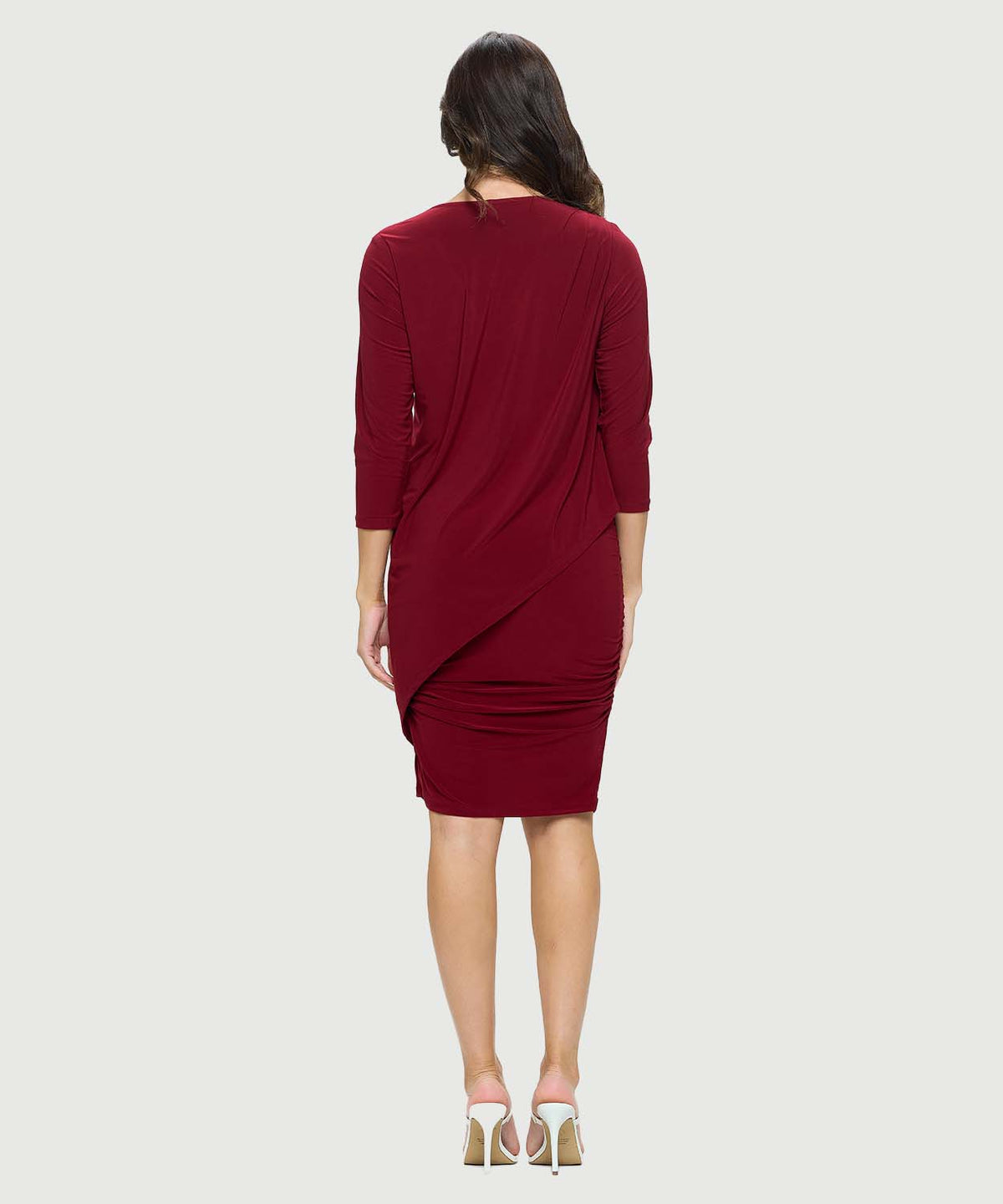 Long Sleeve V Neck Jersey Dress | Orchid, Burgundy