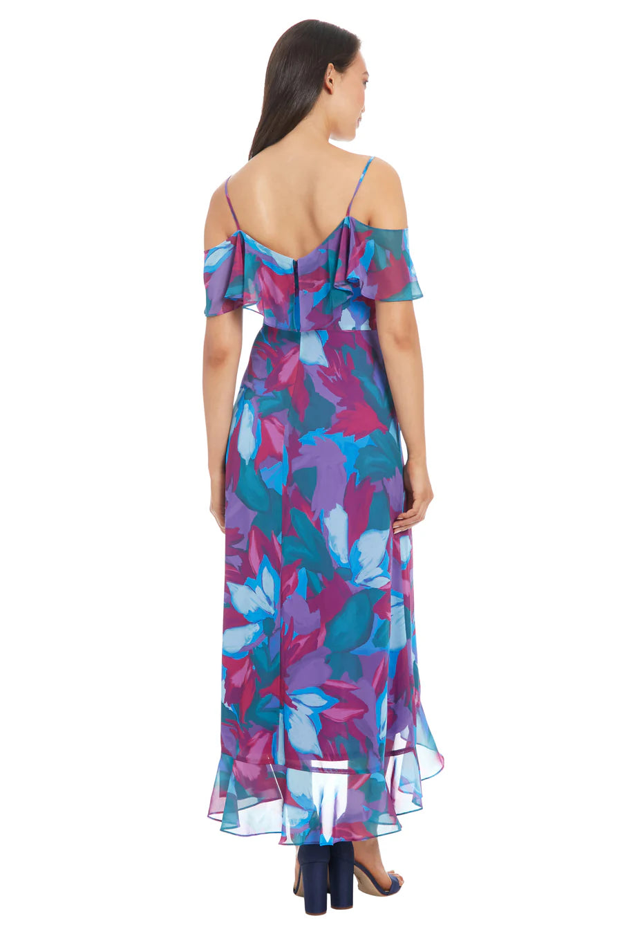 Cold  Shoulder Ruffle Wrap Maxi Dress | Blue/Jade