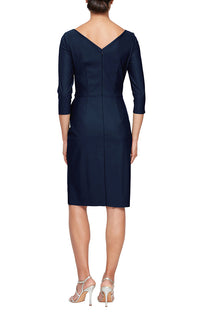 SHEATH DRESS W SURPLICE NECKLINE AND BEADED DETAIL