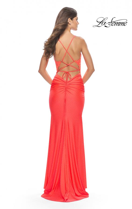 La Femme 31365 Open Lace Up Back Long Gown with Lace Side Detail