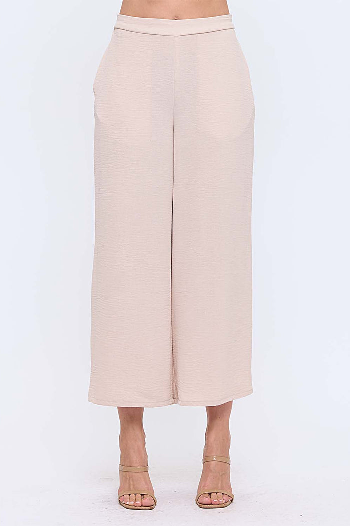 Wide Leg Pant with Elastic Waist Band | Sand