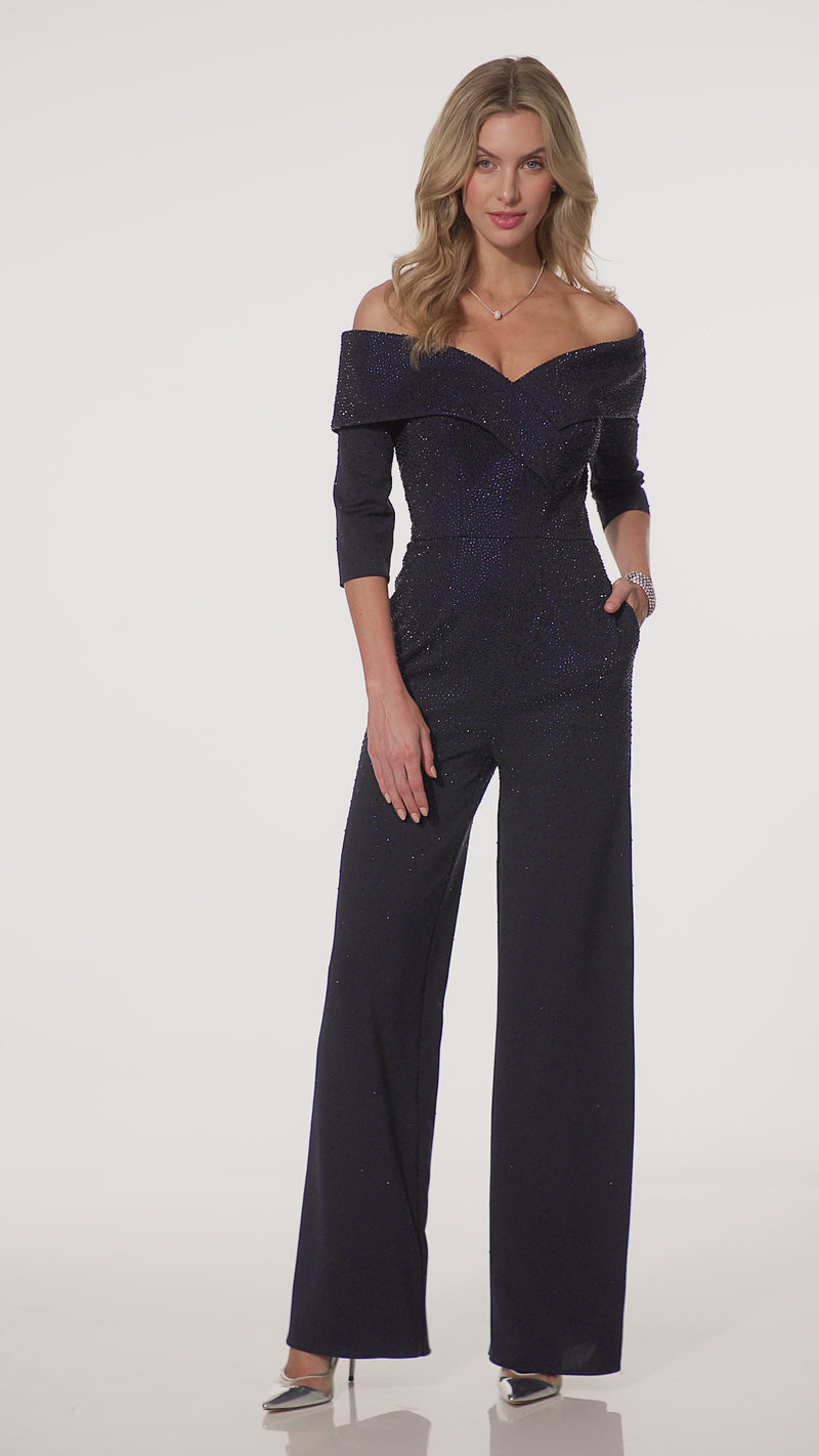 Montage M850 Stretch Crepe Jumpsuit w/ Stone Accents