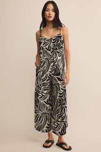 Flared Isla Leaf Jumpsuit | Black