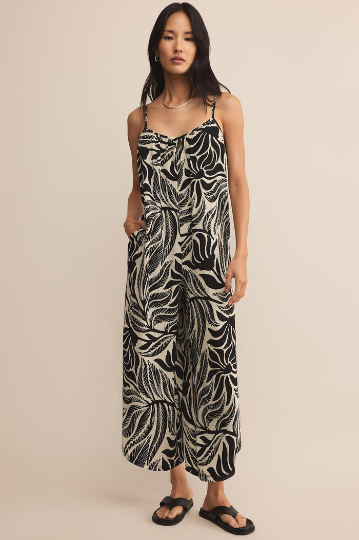 Flared Isla Leaf Jumpsuit | Black