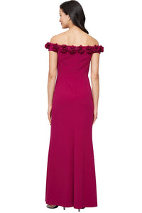 Off Shoulder Dress w 3D Flower Neckline | Black, Aubergine, Royal, Blossom, Dark Fuschia