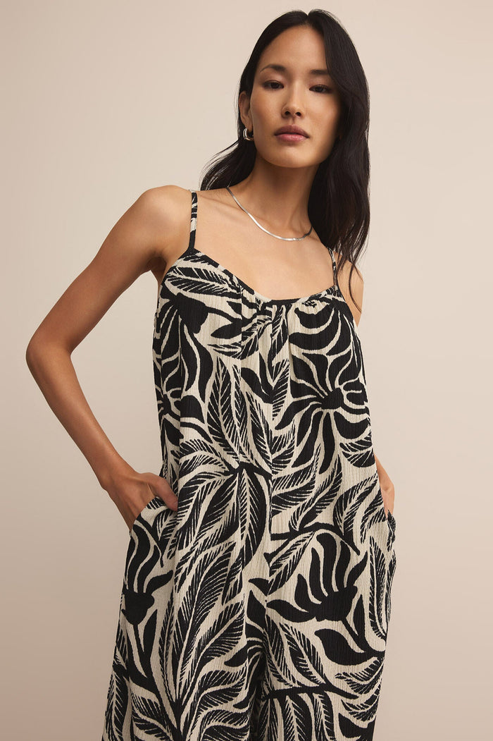 Flared Isla Leaf Jumpsuit | Black
