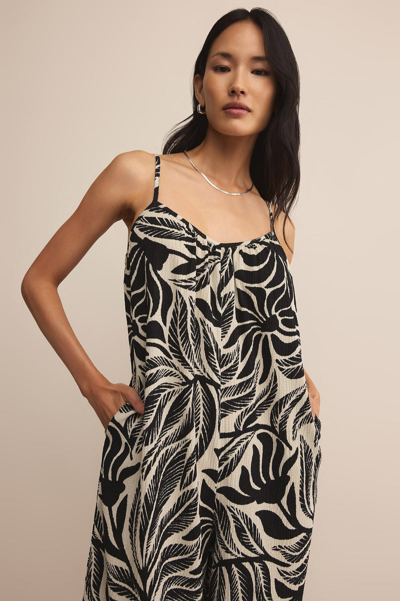 Flared Isla Leaf Jumpsuit | Black