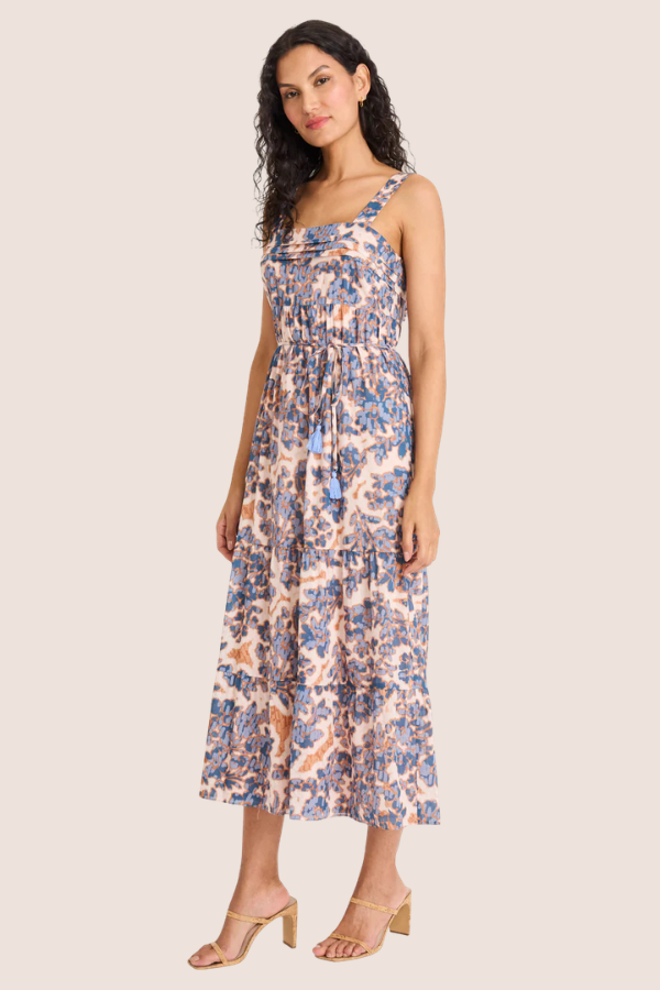 Square Neck Batik Maxi Dress | Navy/Mocha