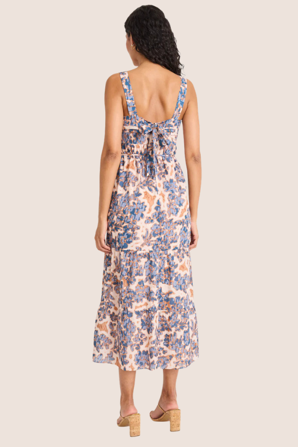 Square Neck Batik Maxi Dress | Navy/Mocha