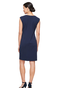 Short Stretch Crepe Dress w/ Overlay | Navy