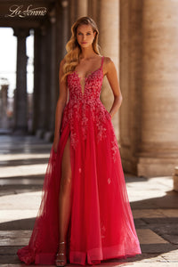La Femme 32062 Applique Strap Dress with Tulle