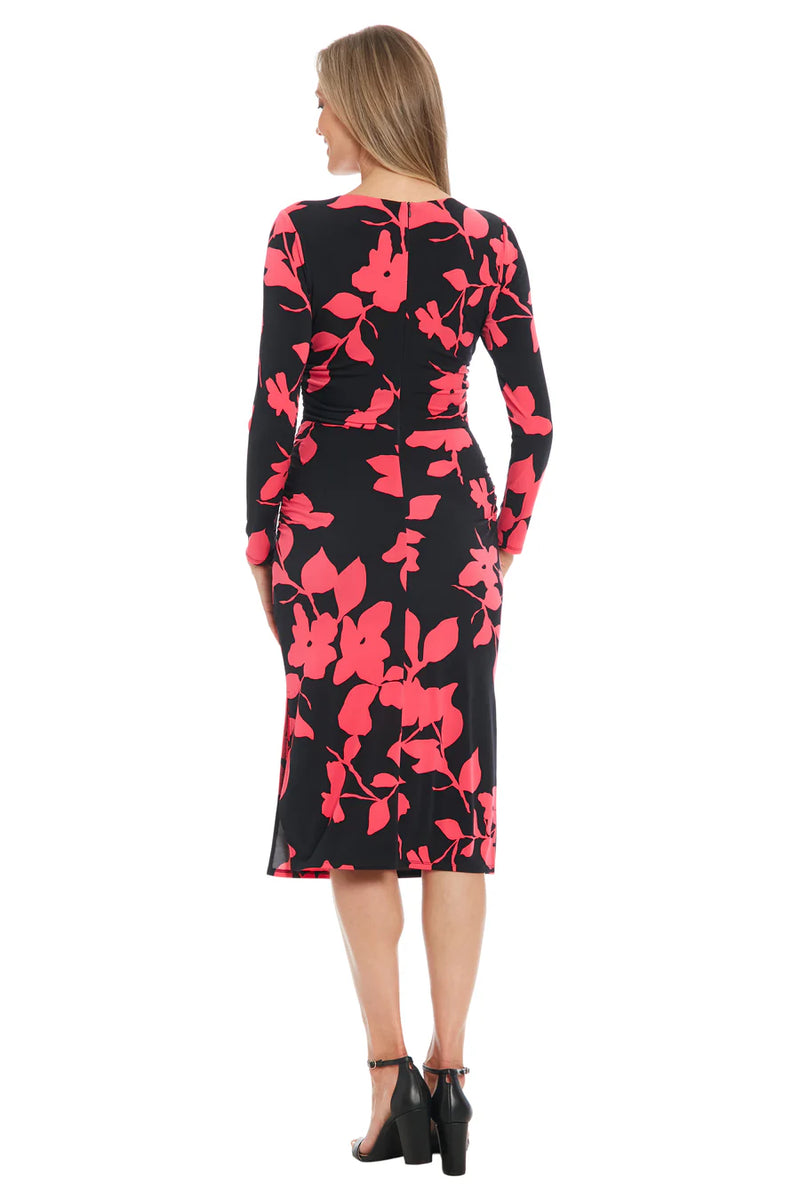 Midi Dress with Ruching | Black/Berry