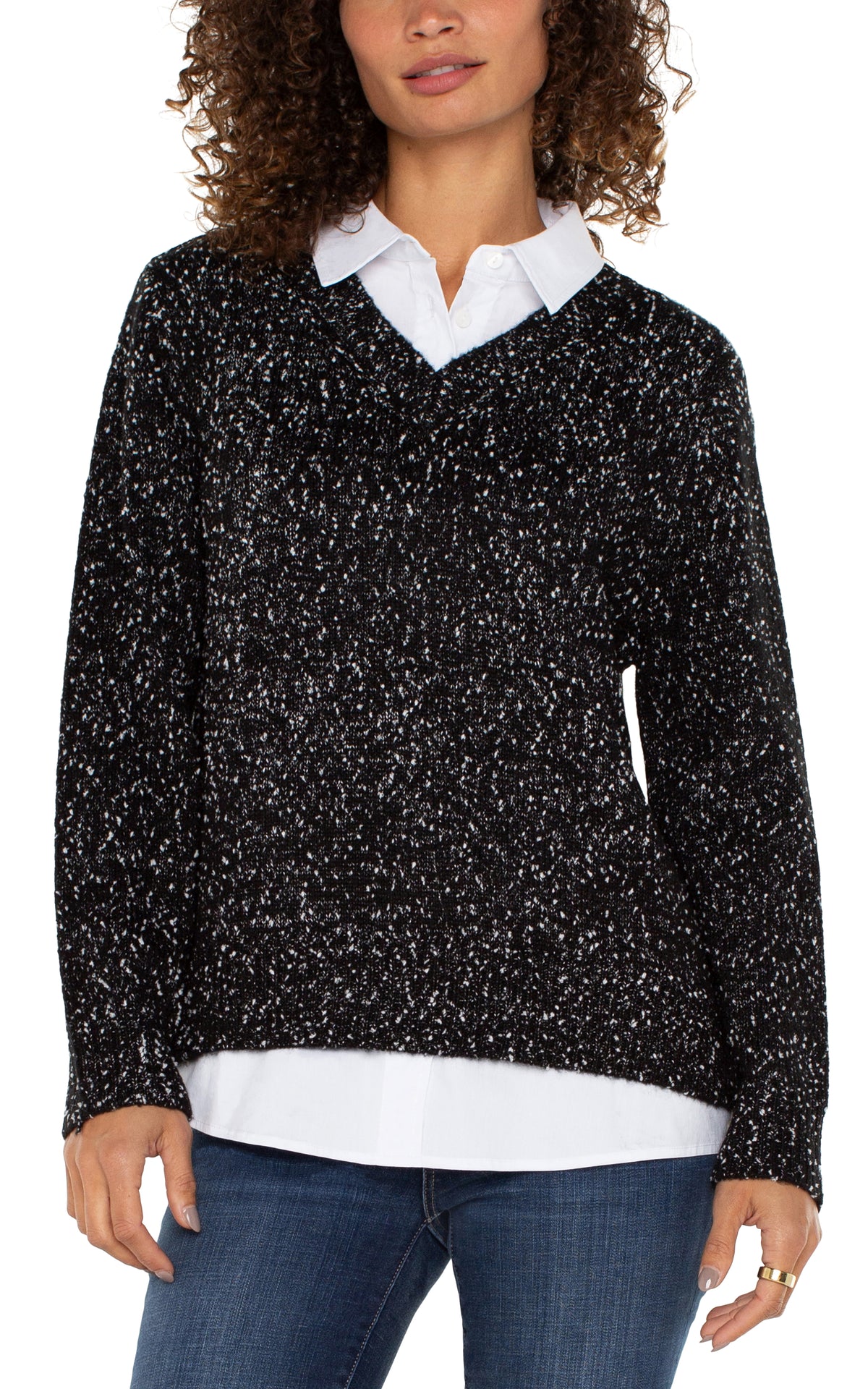 Twofer Collared Sweater | Black/White