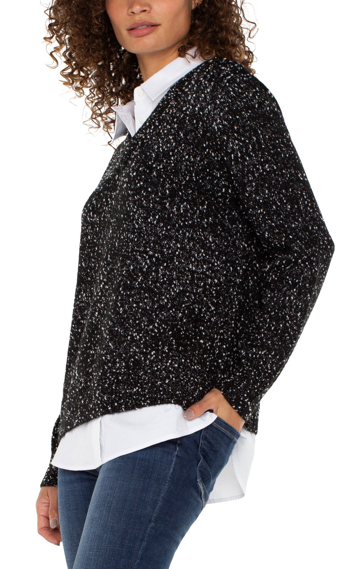 Twofer Collared Sweater | Black/White