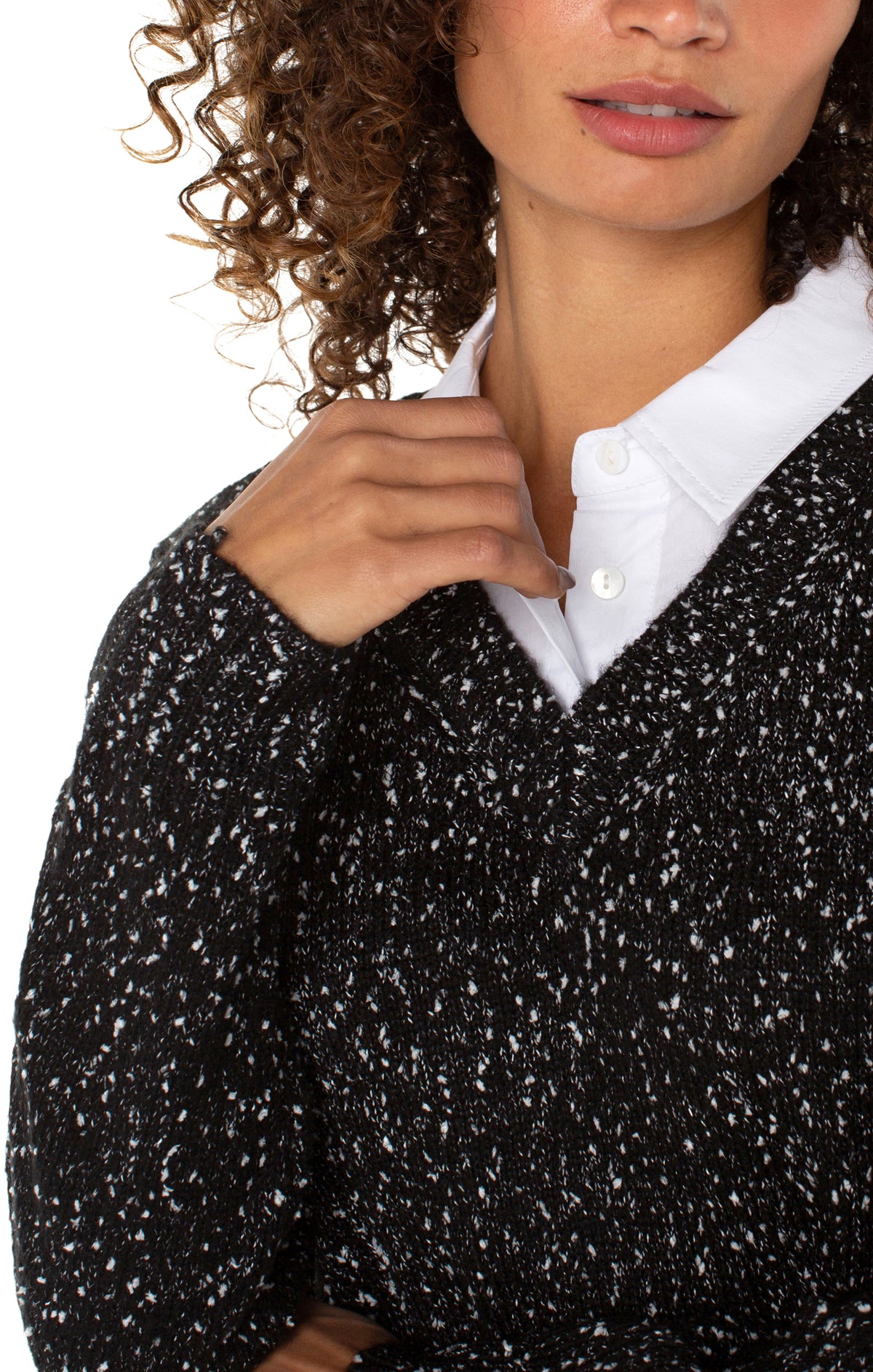 Twofer Collared Sweater | Black/White