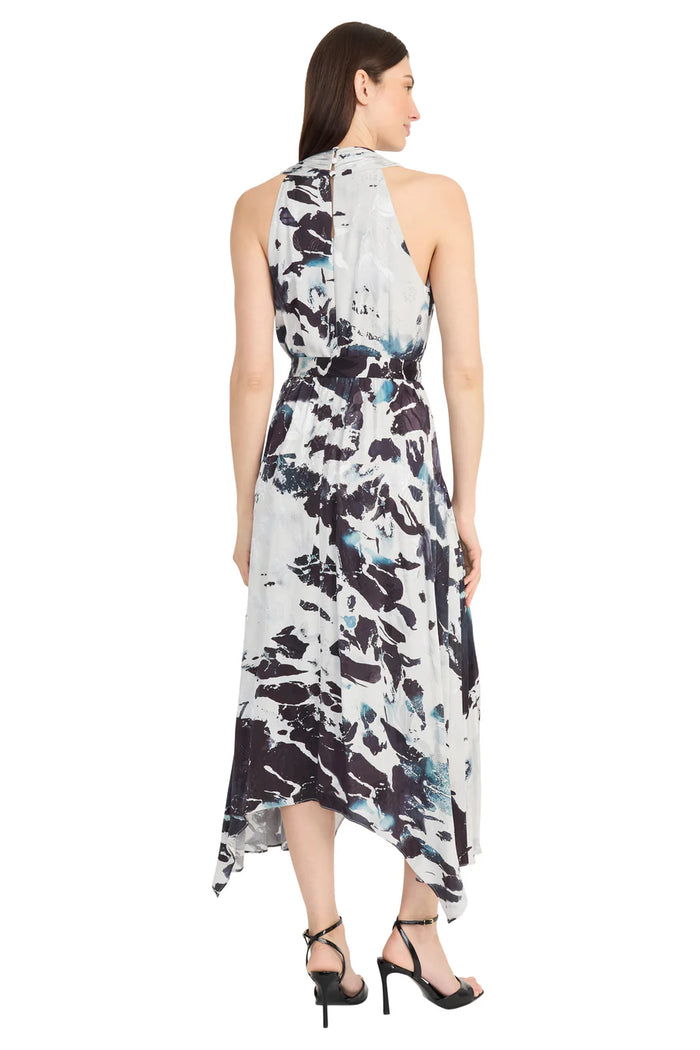 Hankerchief Hem Midi Dress | Black/Silver