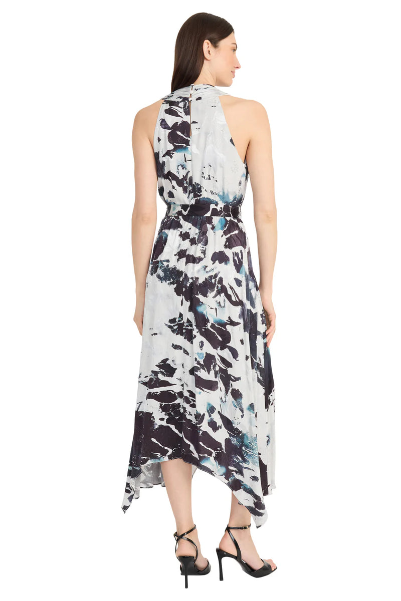 Hankerchief Hem Midi Dress | Black/Silver