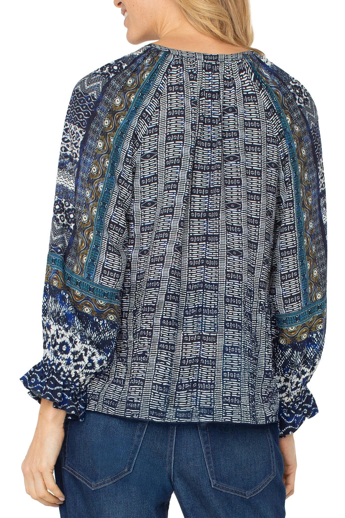 3/4 Sleeve Button Front Top | Blue Shibori