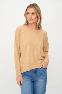 Angii Frayed Crew Neck Sweater | Camel