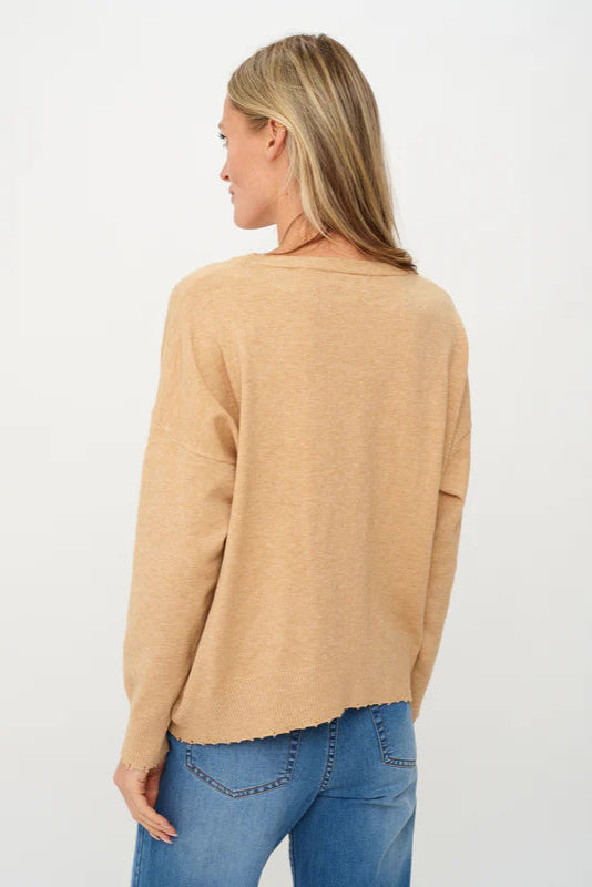 Angii Frayed Crew Neck Sweater | Camel