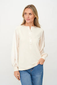Janie Ribbed Satin Sleeve Top | Pearl