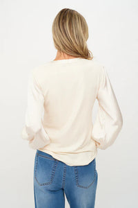 Janie Ribbed Satin Sleeve Top | Pearl