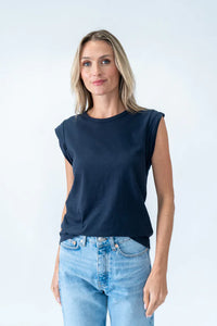 Twisted Cap Sleeve Caroline Tee | Navy