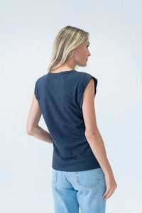 Twisted Cap Sleeve Caroline Tee | Navy