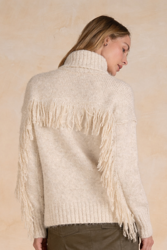 Fringe Turtleneck Sweater | Stone