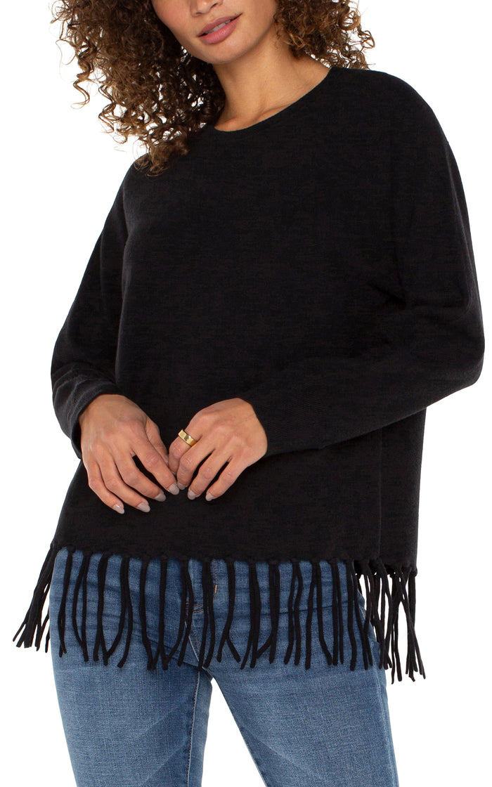 Dolman Sleeve Fringe Sweater | Black