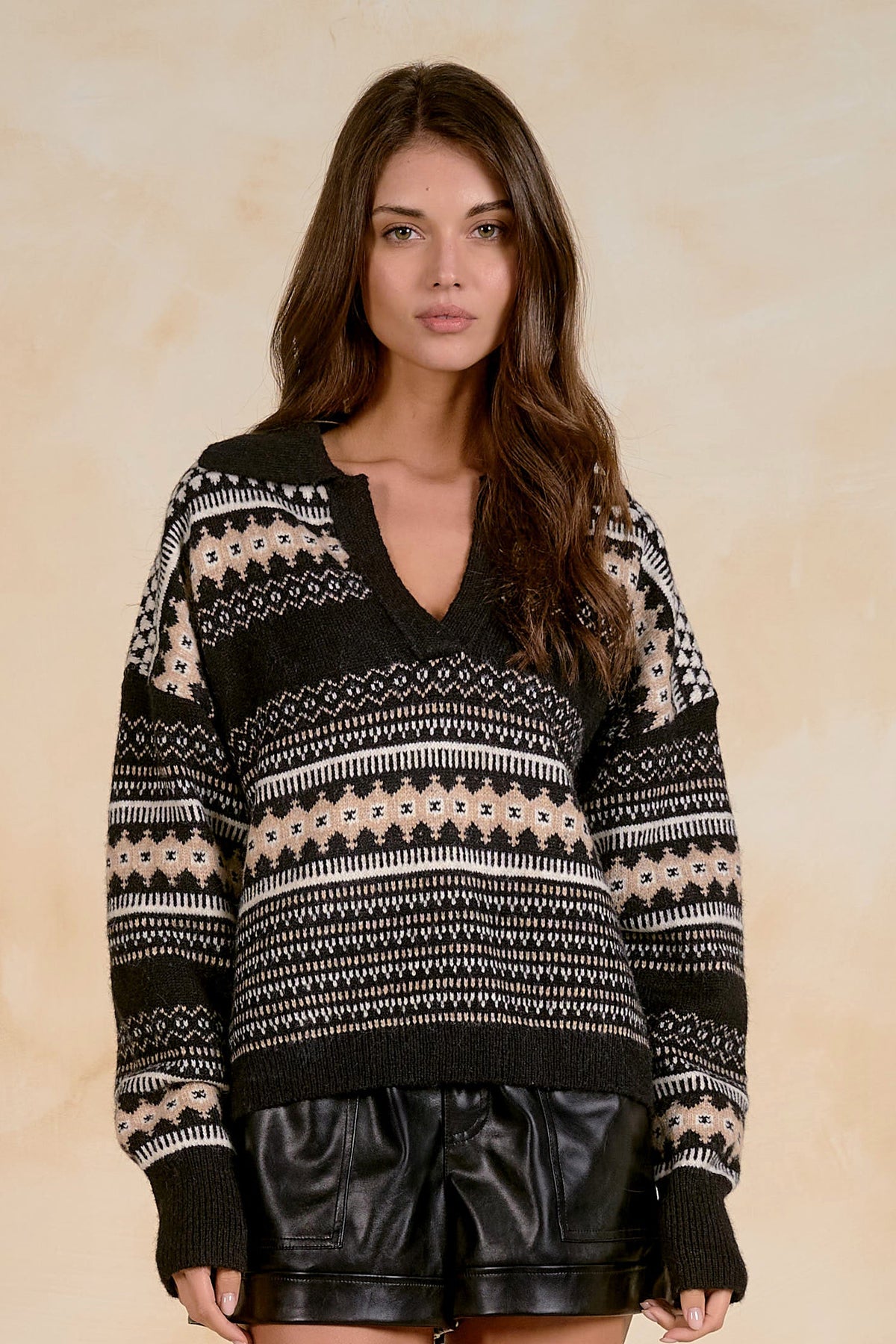 Striped Collar Sweater | Black