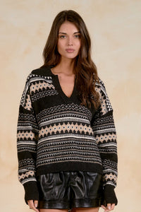 Striped Collar Sweater | Black