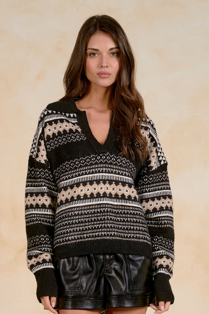 Striped Collar Sweater | Black