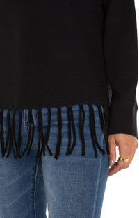 Dolman Sleeve Fringe Sweater | Black