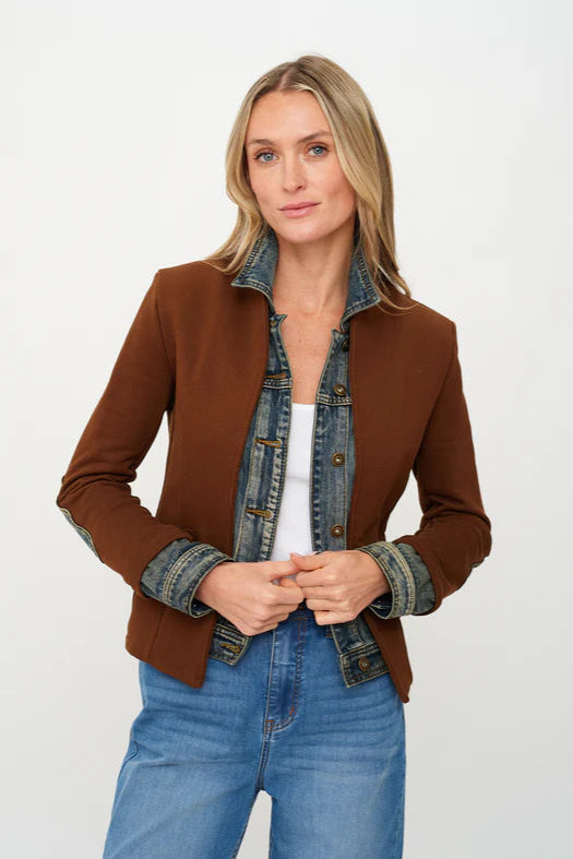 Mixed Media Denim Jacket | Dark Brown