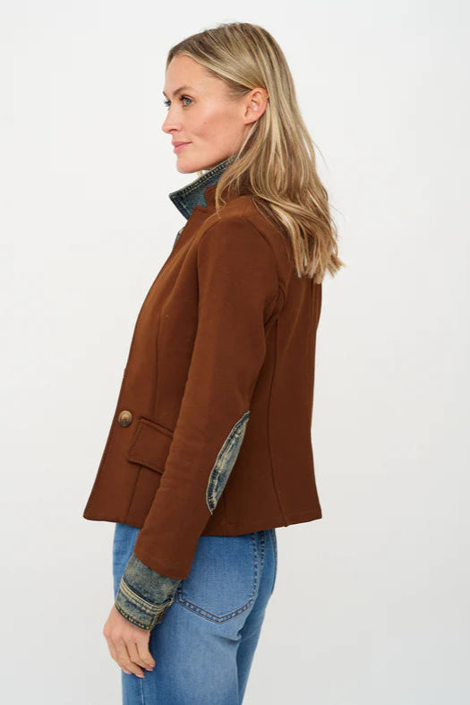 Mixed Media Denim Jacket | Dark Brown