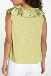 Ruffle Front Sleeveless Woven Knit Top | Whipped Cream, Lime Crema