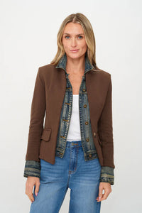 Mixed Media Denim Jacket | Dark Brown
