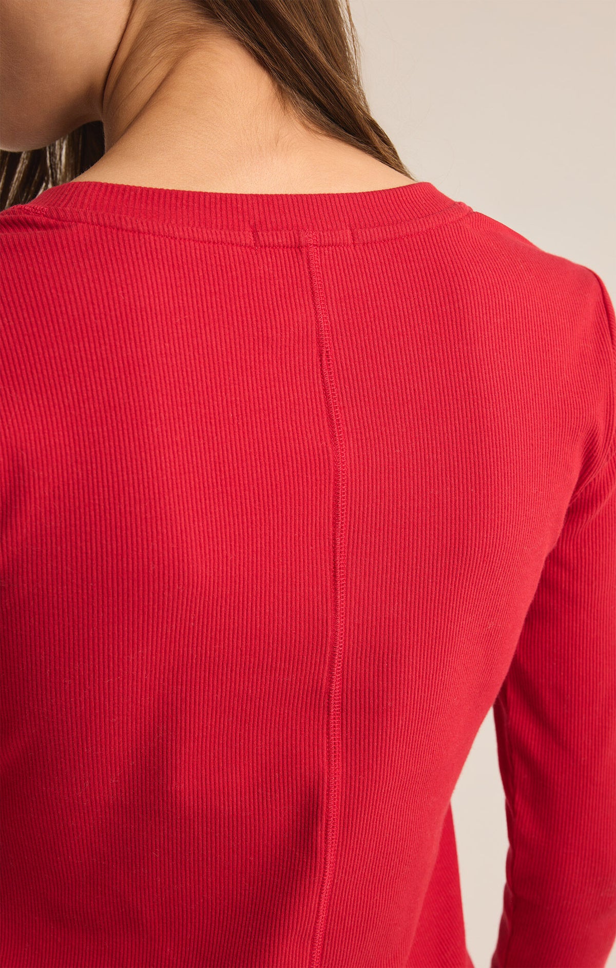 Sirena Rib Long-Sleeve Tee | Haute Red, Heather Taupe