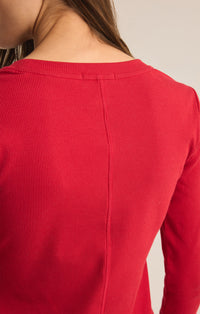 Sirena Rib Long-Sleeve Tee | Haute Red, Heather Taupe