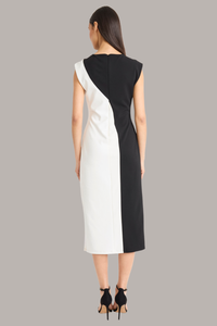Stretch Crepe 2 Tone Dress | Black/Cream