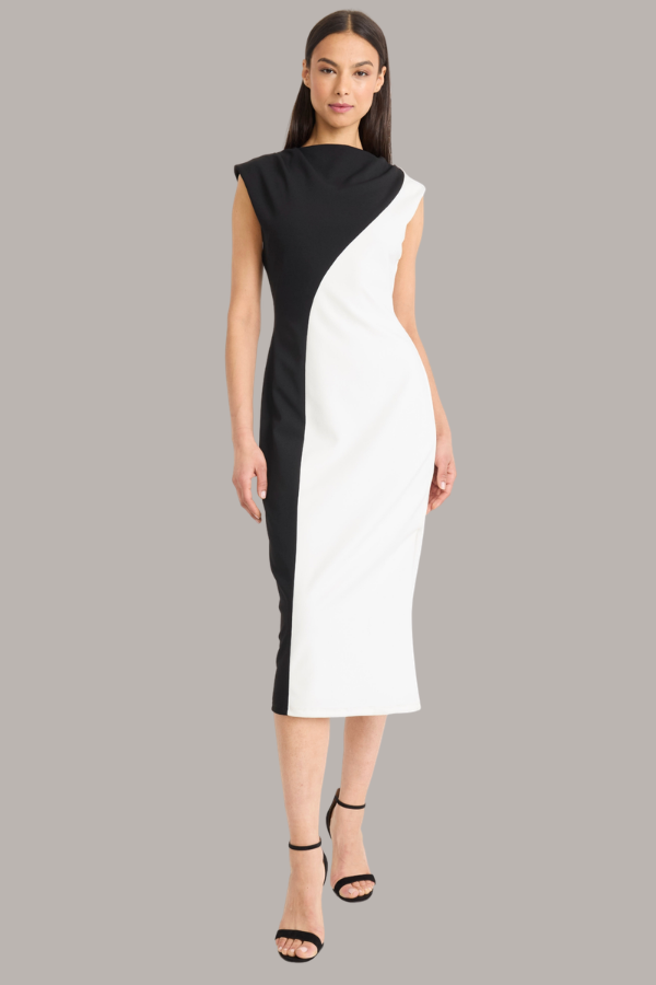 Stretch Crepe 2 Tone Dress | Black/Cream