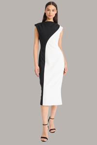 Stretch Crepe 2 Tone Dress | Black/Cream