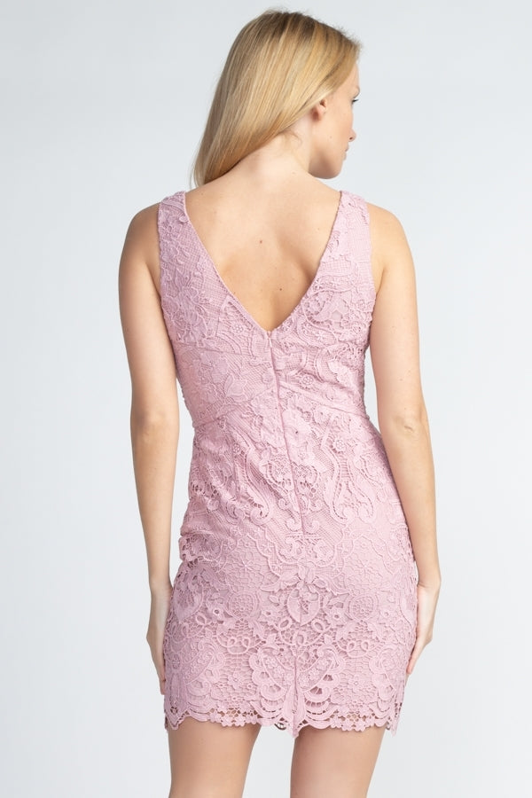 Lace Dress with Deep V-Neck | Mauve