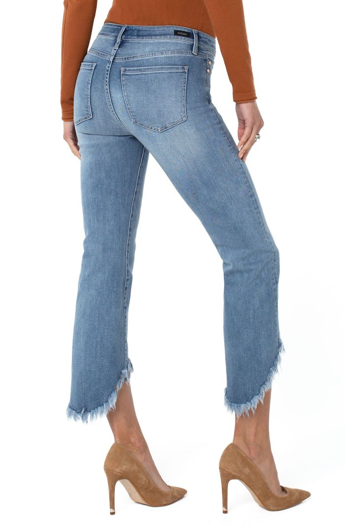 Liverpool Crop Flare High-Low Fray Hem in "Skyview" Wash