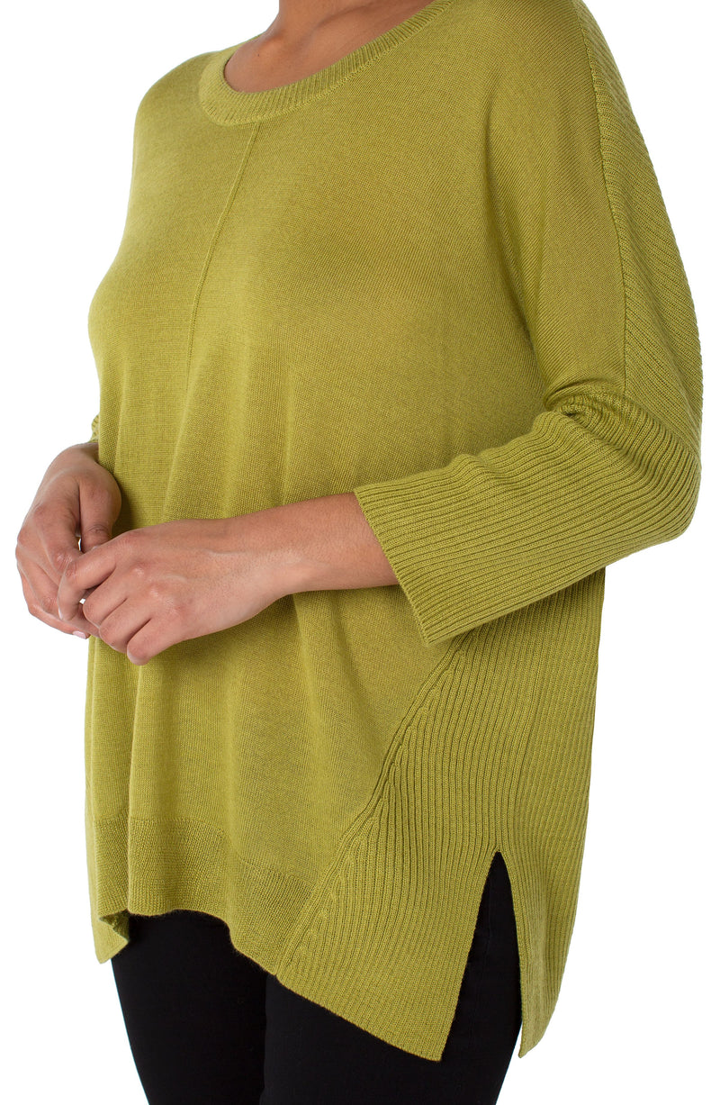 3/4 Sleeve Ribbed Knit Sweater | Chartreuse, Black