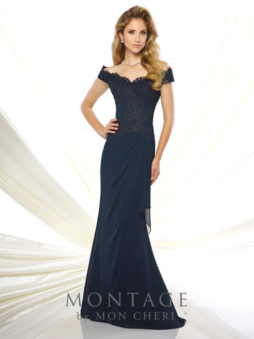 Montage 116937 Off Shoulder Sweetheart Chiffon Gown